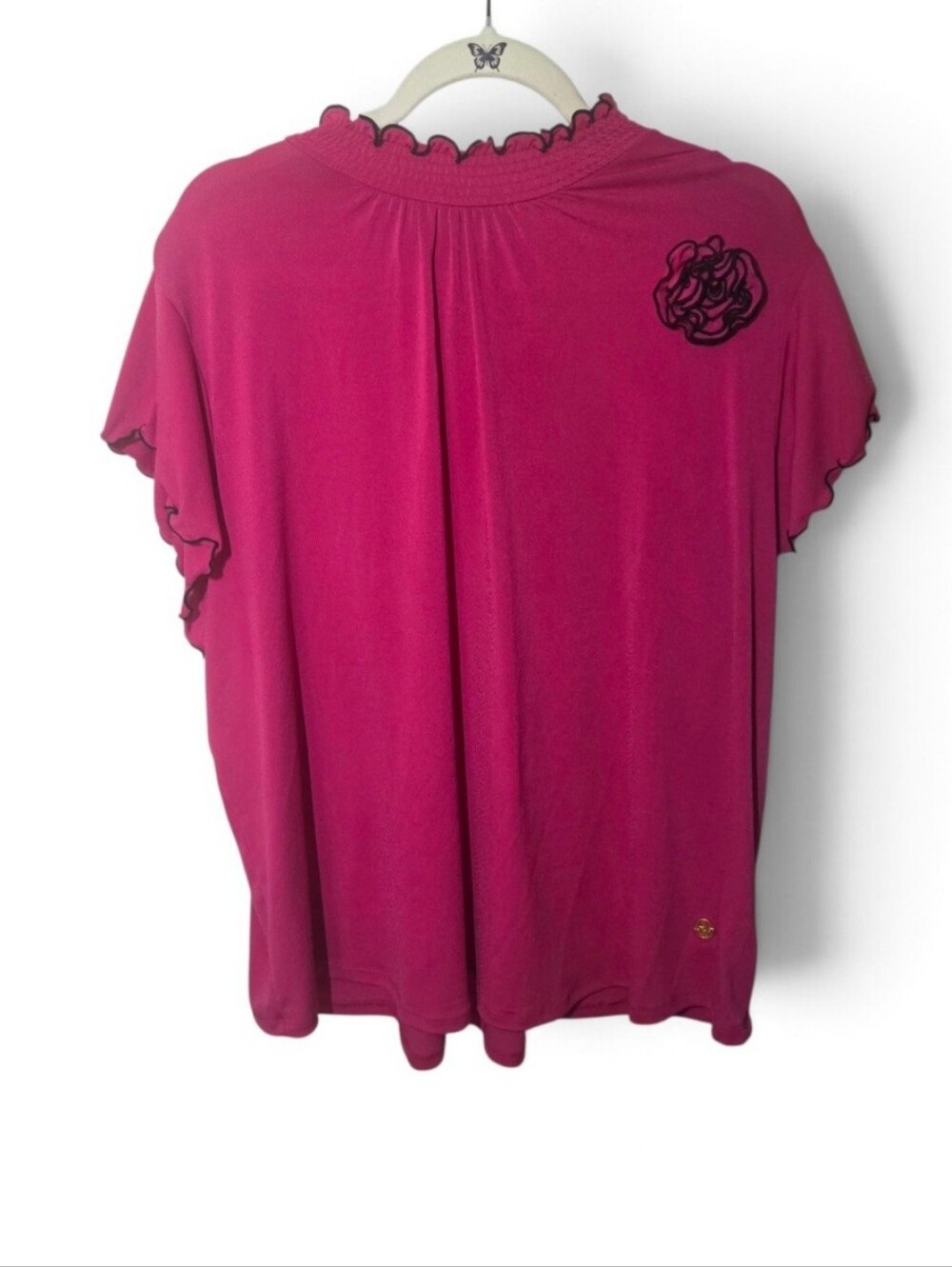 Women’s Ruffle Trim Short Sleeve Top in Hot Pink